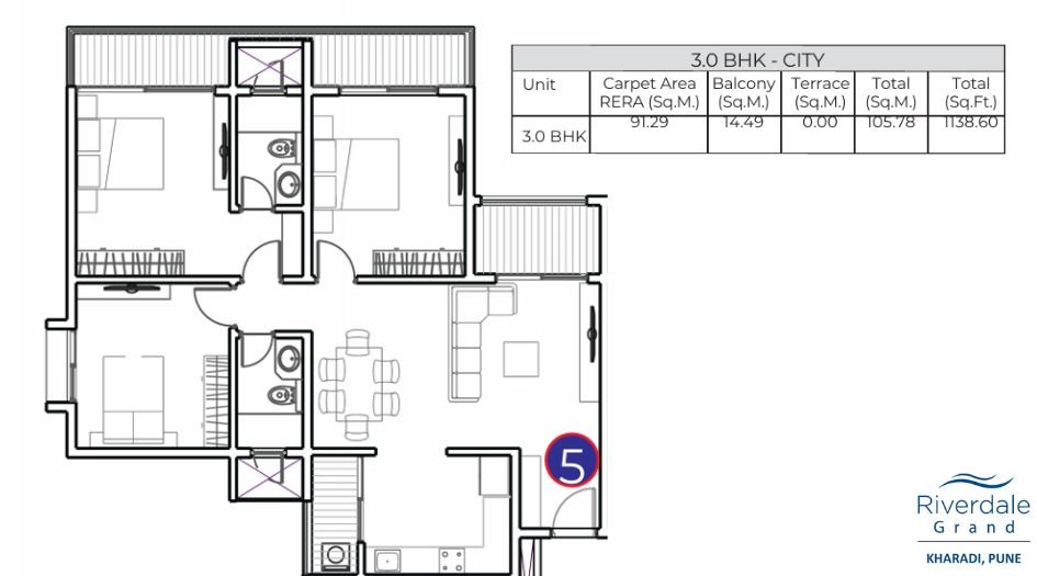 Duville-Riverdale-Grand-FLoor-Plan-3 BHK-1139 Sqft